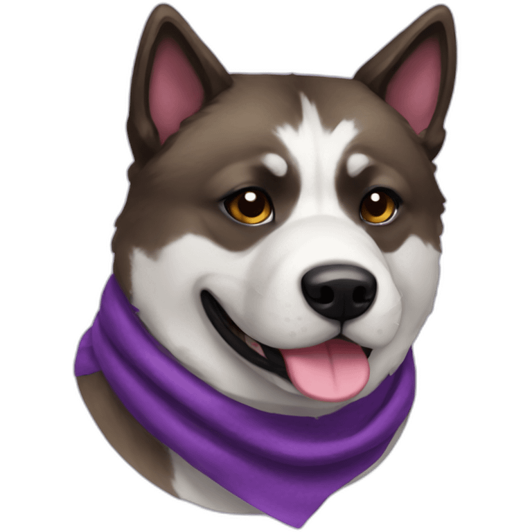 brindle akita with a purple scarf emoji