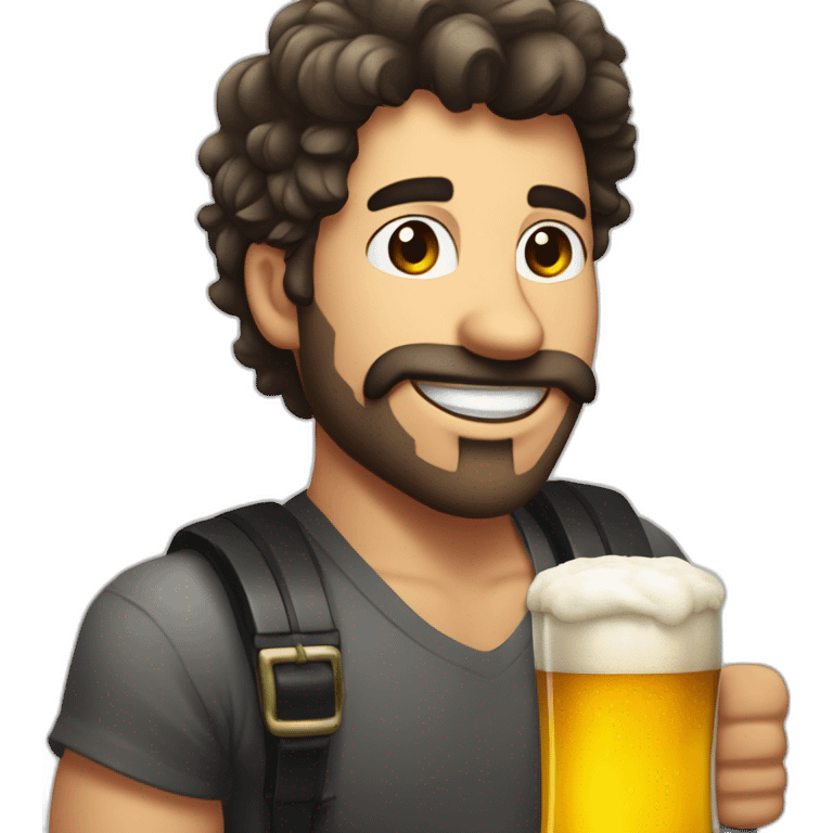 Hombre blanco con pelo negro corto sosteniendo una jarra de cerveza emoji