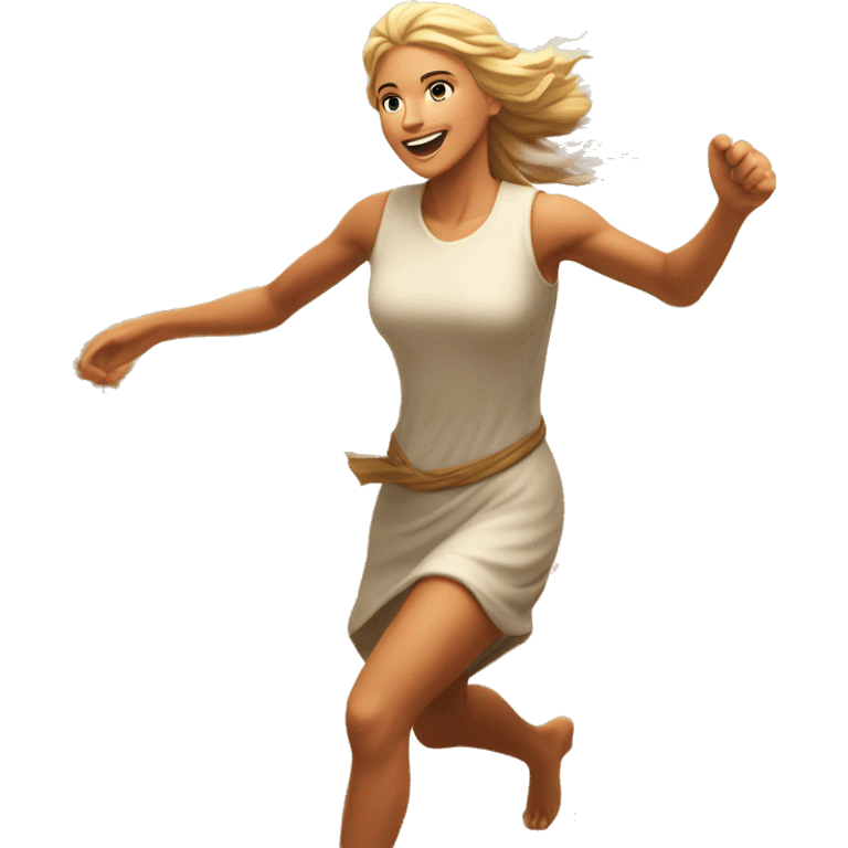 wheat harvest goddess sprinting with wheat, blonde with a large stride and arms outstretched emoji