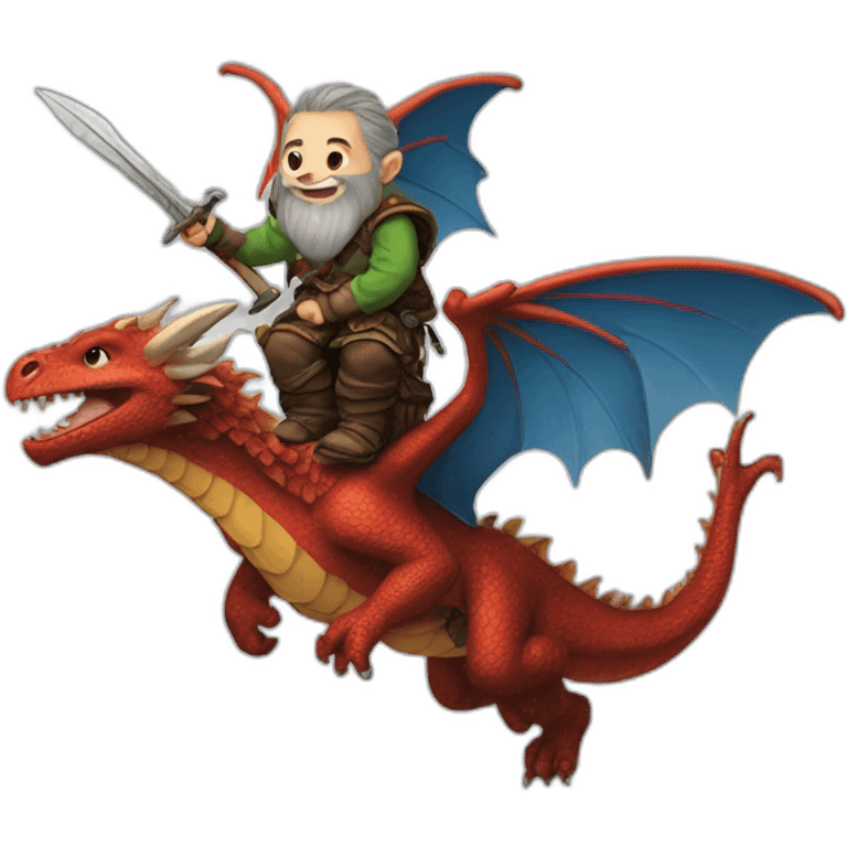 a dwarf flies a dragon emoji