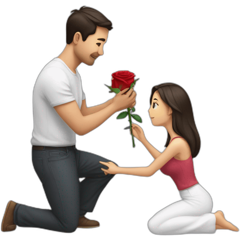 Man proposing to his girlfriend with rose in his hand and by kneeling down emoji