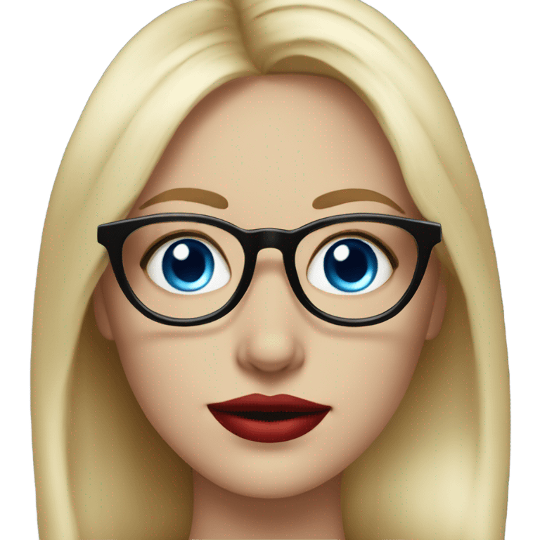 Realistic blonde girl smiling, blue eyes, red lipstick and wearing black glasses  emoji