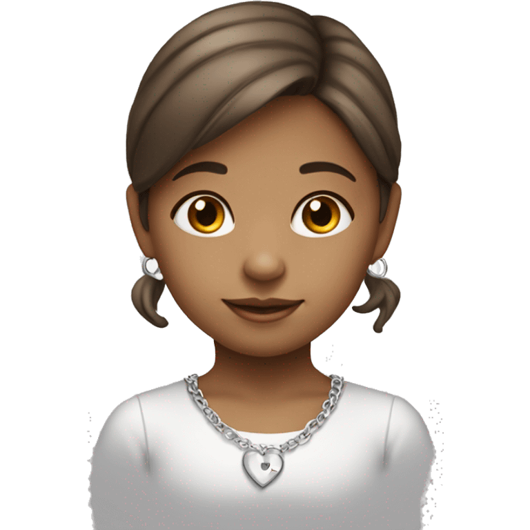 Little girl with brown hair wearing silver heart necklace  emoji