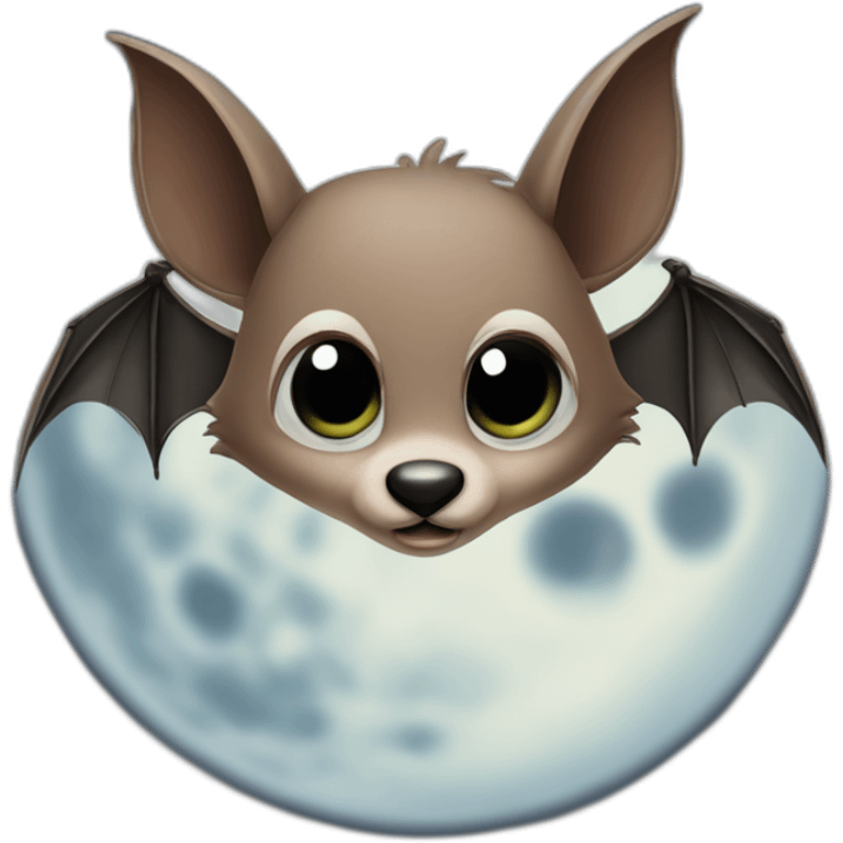 cute flying bat big doe cartoon eyes in front of realistic full moon emoji