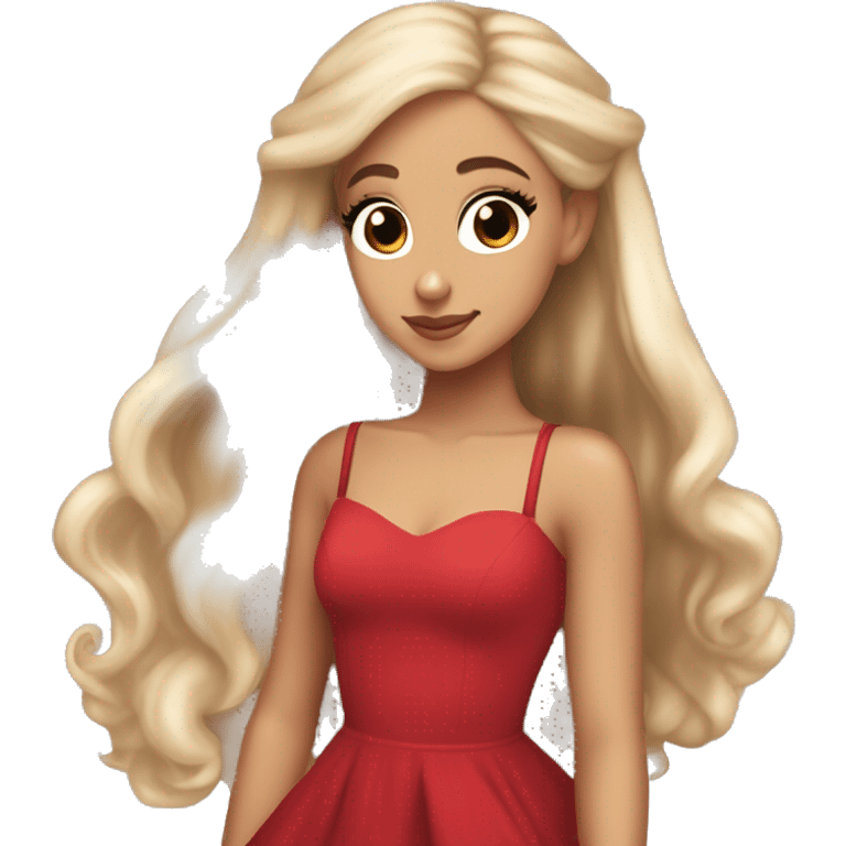 ariana grande, blonde hair, red dress, ethereal posing, light skin emoji