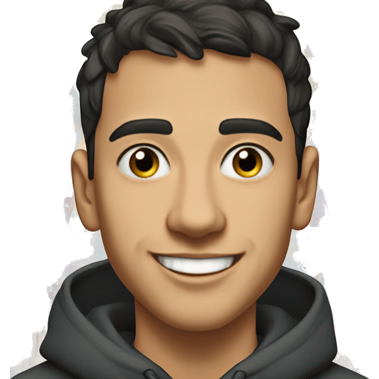 Create a playful portrait of Hasbulla Magomedov, a young man with a round face, short dark hair, and a joyful smile. He’s wearing a casual hoodie, with an energetic urban background filled with colorful graffiti, capturing his vibrant personality emoji