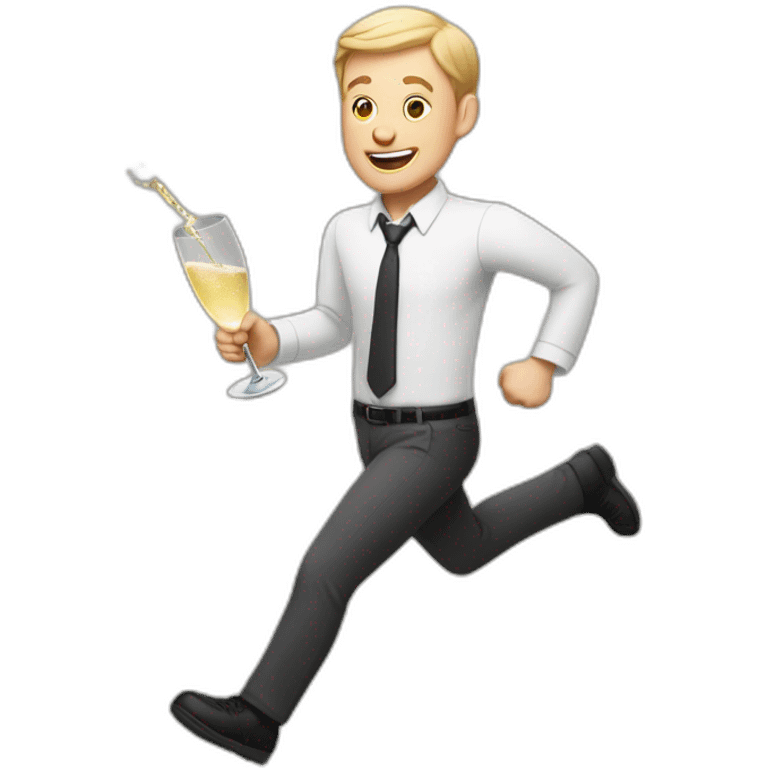 White man with very short hair runs with a carton of champagne emoji