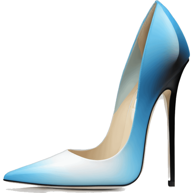 Realistic isolated top view of a pair of white,sky blue,and black ombre Jimmy Choo Pointed Toe Stiletto Heel shoes. emoji