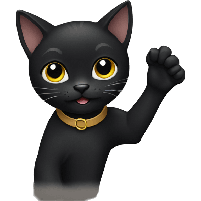 Black cat waving emoji