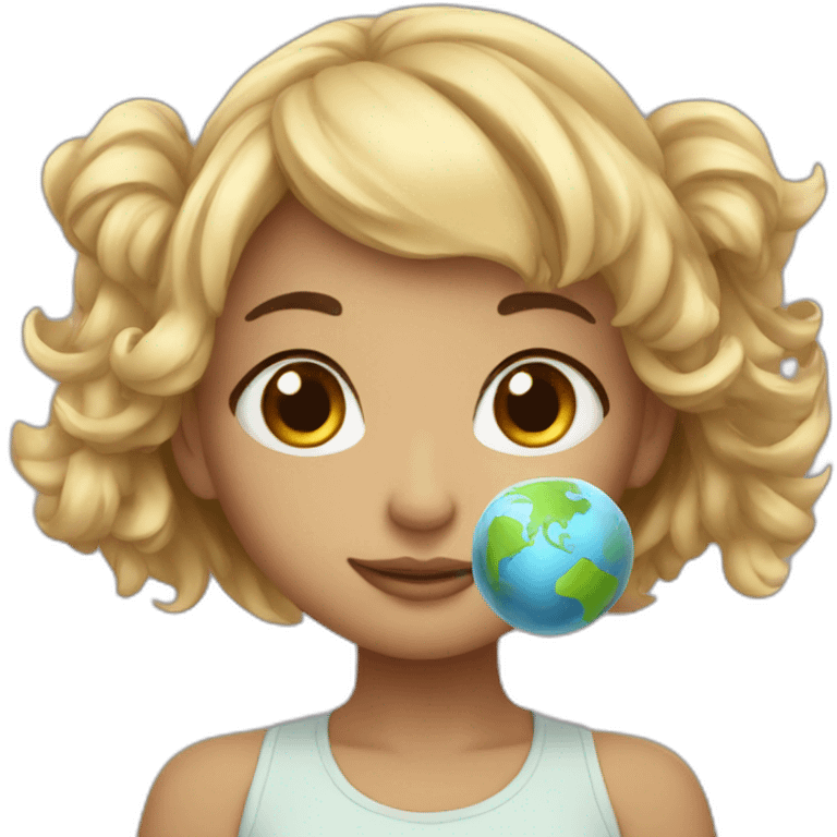 Earth headed cute girl emoji