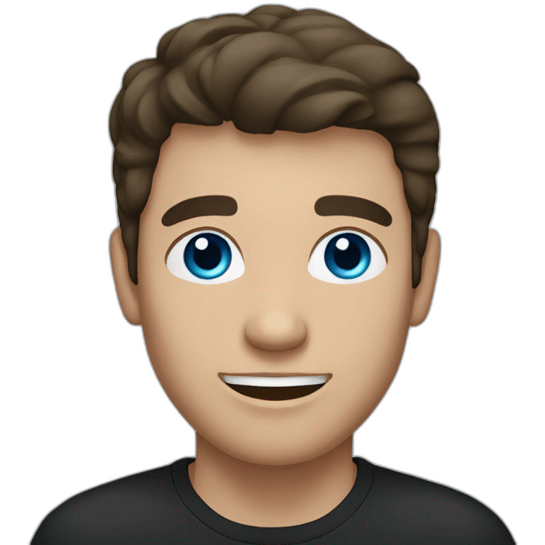 man with gray blue eyes, dark brown hair, black shirt emoji