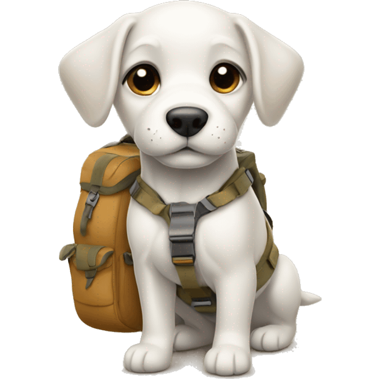 a cute puppy with a hiking bag emoji