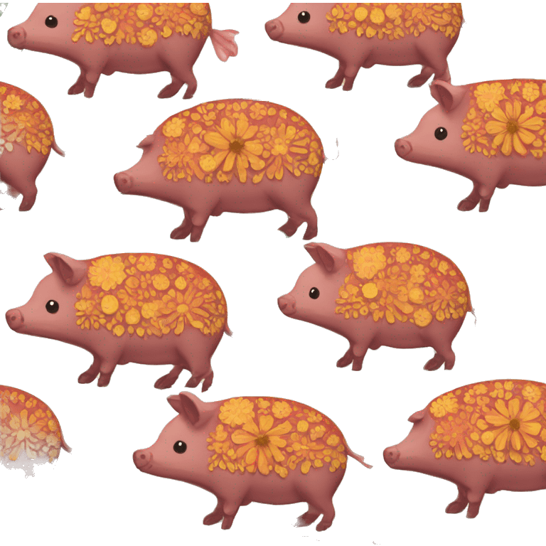 retro groovy hippie floral patterns on a pig armadillo centipede emoji