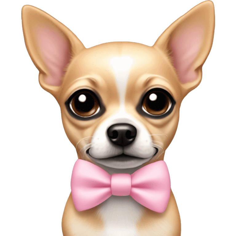 Tan chihuahua with black nose and baby pink bow emoji