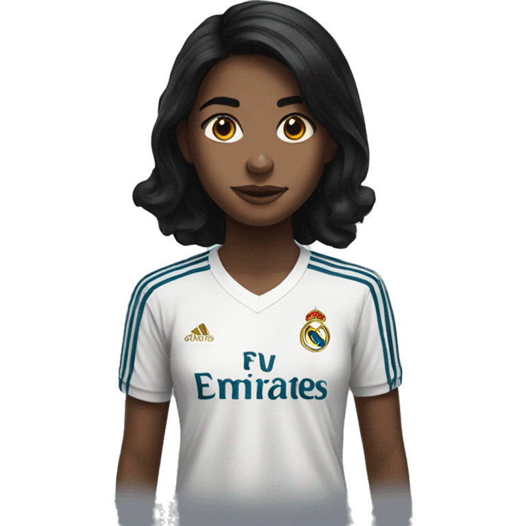 Black haired girl with real Madrid shirt emoji