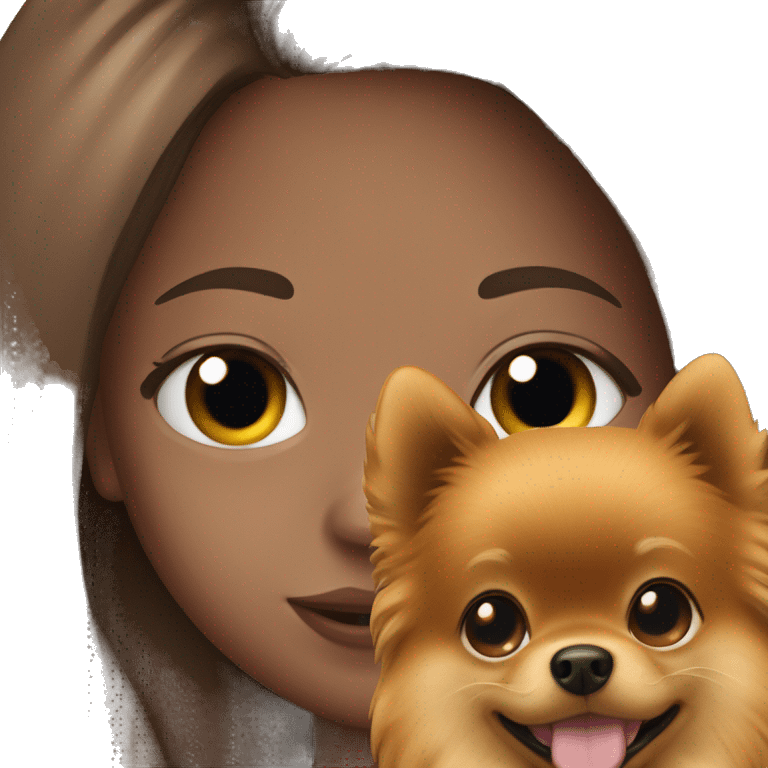 Young tanned girl with Pomeranian emoji