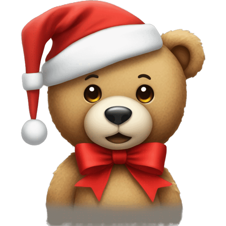 Teddy bear with red bow and santa’s hat  emoji