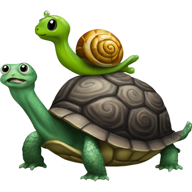 Snail on a turtle on a frog emoji