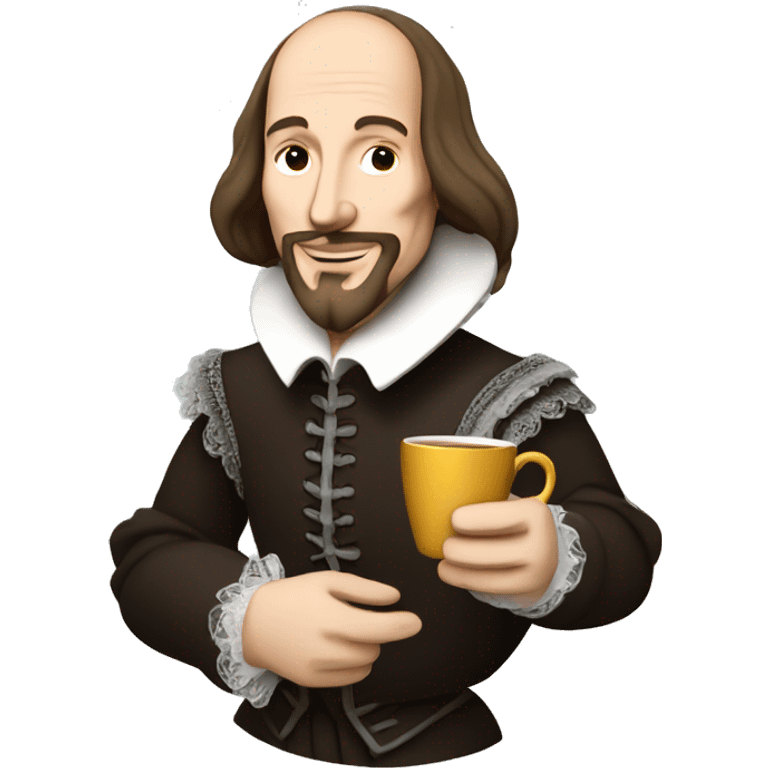 William Shakespeare holds a cup of tea in his hand emoji