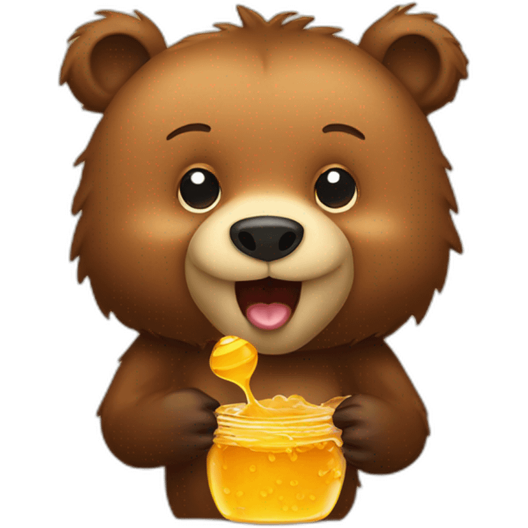 Cute Grizzly bear eating from honey emoji