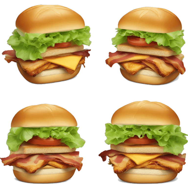 Chicken sandwich with lettuce, tomato cheese, and bacon emoji