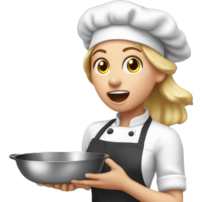 white girl cook with a surprised face covers her mouth with her hand emoji