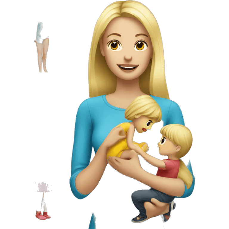 blonde women playing with blonde child with toys emoji