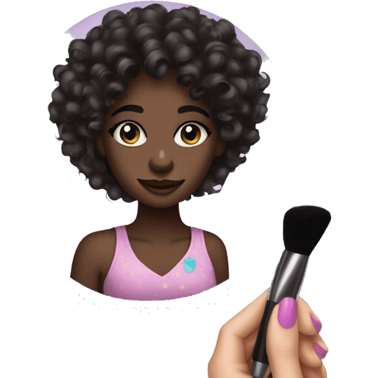 dark skin dark hair curly hair girl doing makeup emoji