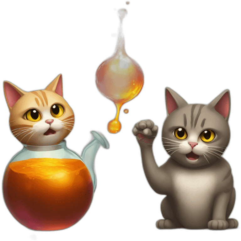 Cat testing out a potion while another cat turns into a titan emoji