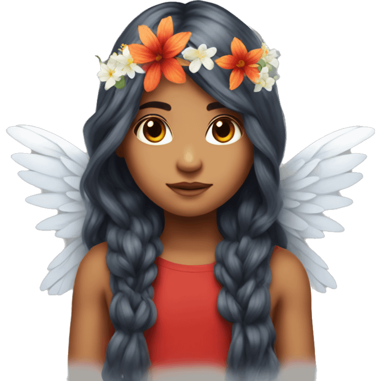 big wings, fire, flower, Beautiful, fairy, red, long hair emoji