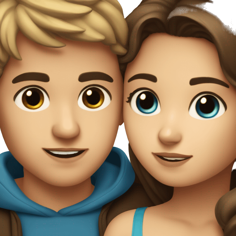 Girl with light brown hair and blue eyes kissing Mexican boy with dark brown hair and eyes emoji