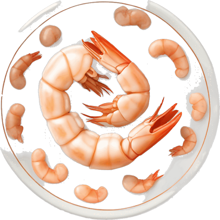 Realistic plate of peeled boiled shrimp laying flat. emoji