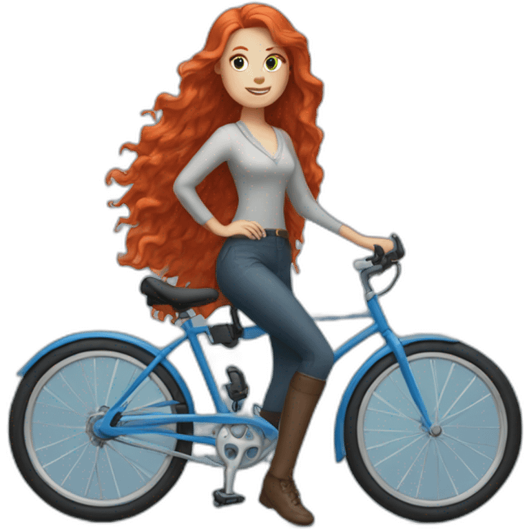 Woman with red hair and blue eyes in a bike emoji