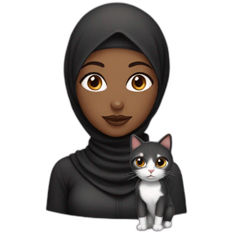 Black hijab girl with a brow hijab and her cat emoji