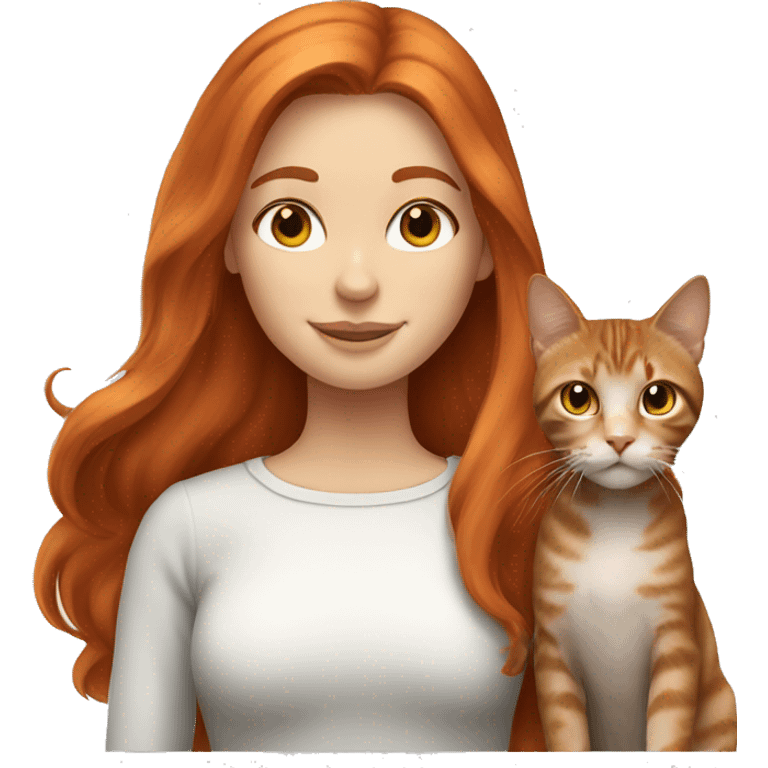 Redhead girl with long hair and tabby cat emoji