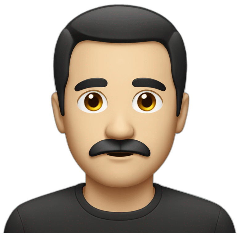 Serious man with small german moustache and short straight black hair emoji