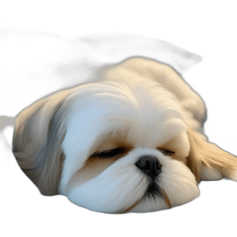 Shih tzu sleeping in light blue fluffy bed emoji