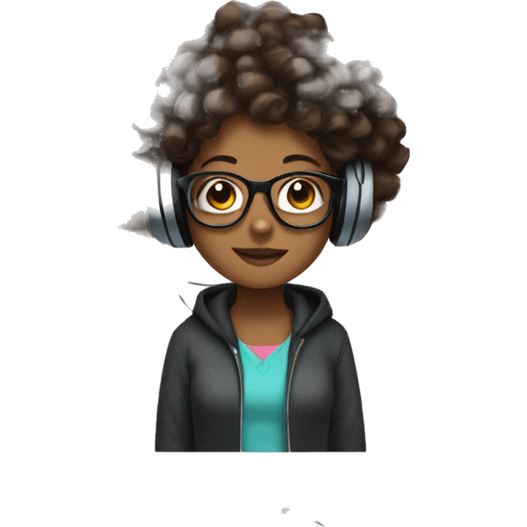 black girl with curly hair and glasses wearing headphones emoji