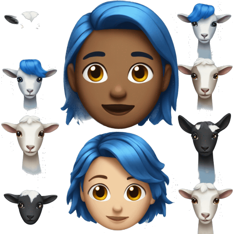 blue hairstyle with goats emoji