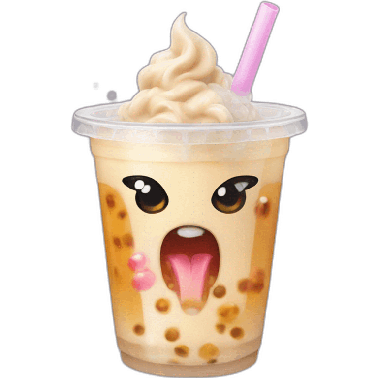 bubble tea with angry face and dragon wings emoji