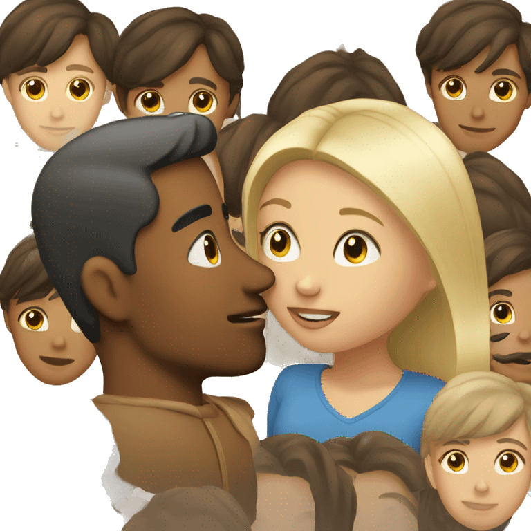 Blonde man kissing brown girl emoji