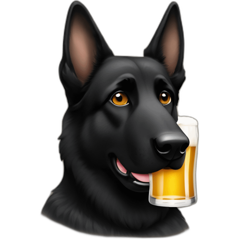 All black German shepherd with tan eye brows drinking old style beer emoji