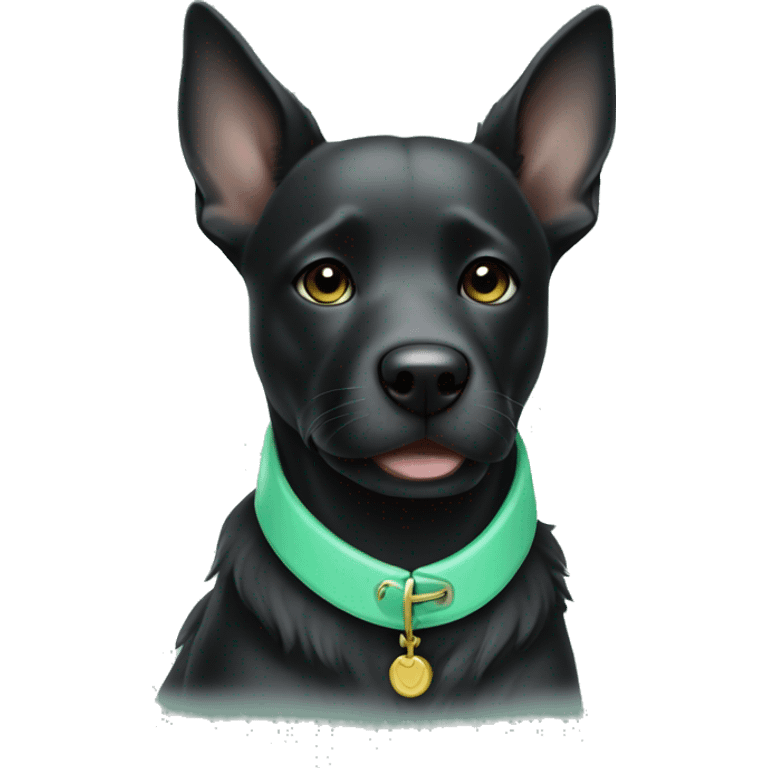 Black dog with mint green collar  emoji