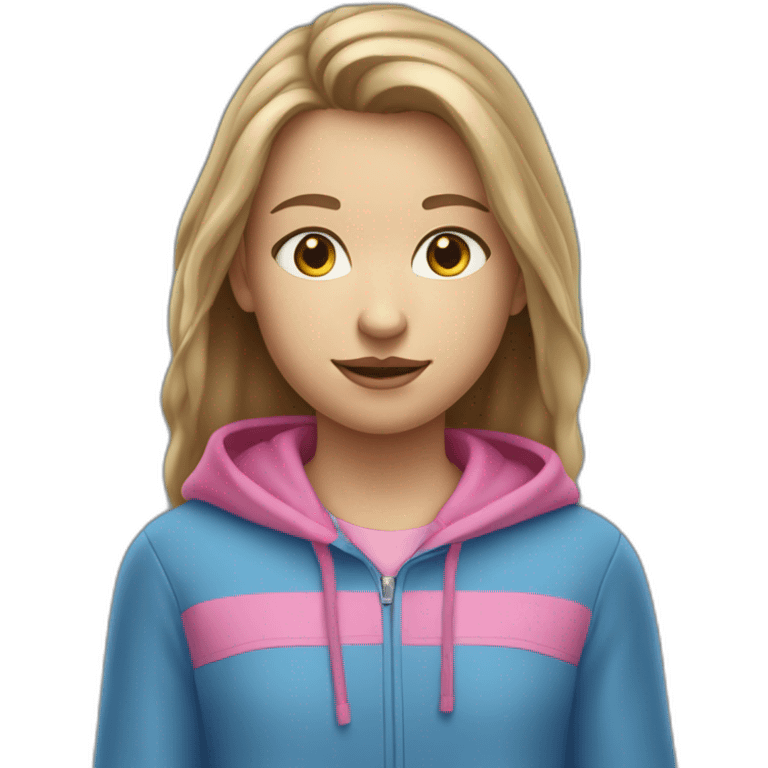 13 year old girl with dirty brownish blonde hair and blue eyes with a pink hoodie that’s not on her head emoji