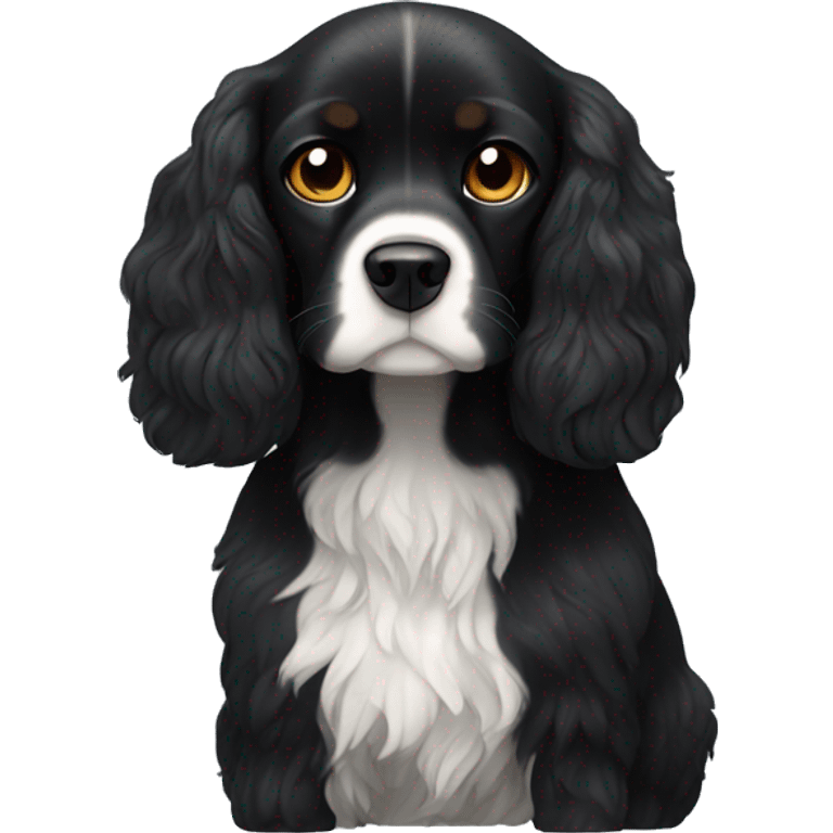 Small completely black king spaniel with black fur on his whole face and white fur on chest emoji