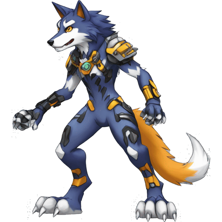  Cool Edgy Colorful Anthro War-Digimon-Fakemon-Wolf with edgy markings full body emoji