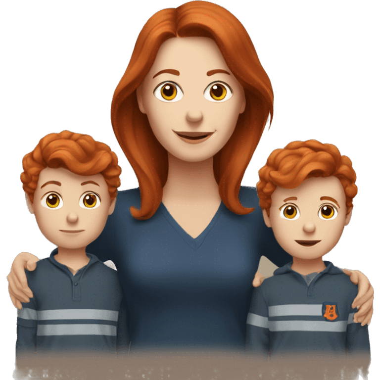 Auburn hair white woman with two auburn hair sons emoji