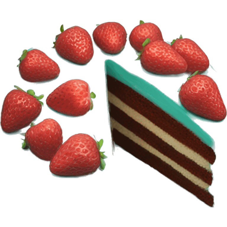 turquoise cake with strawberry and raspberry  emoji