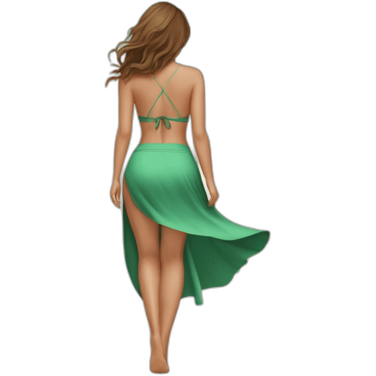 full body back view curvy caucasian-beauty-in slit skirt lifted by the wind bikini emoji