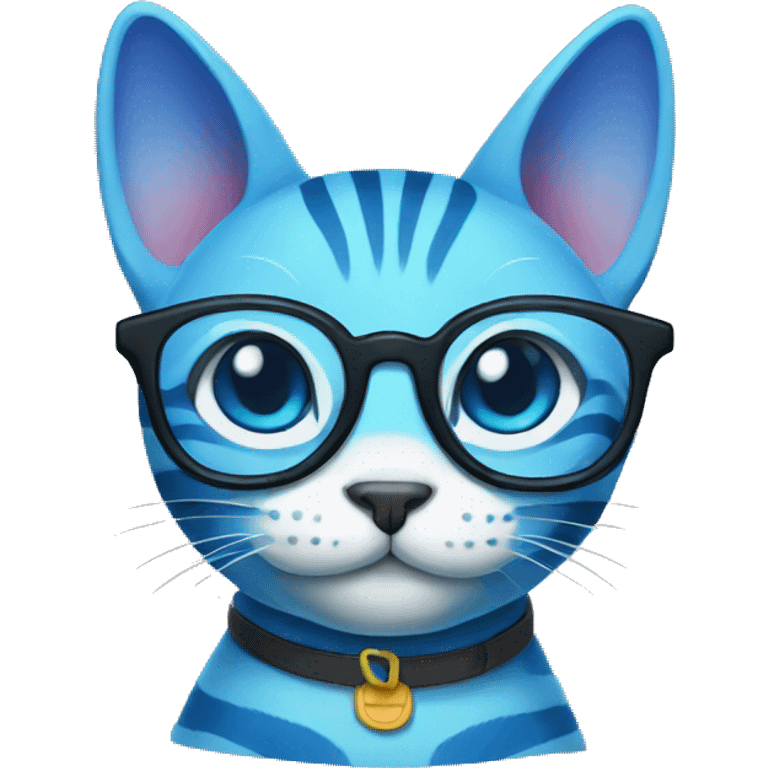 striped blue cat with glasses emoji